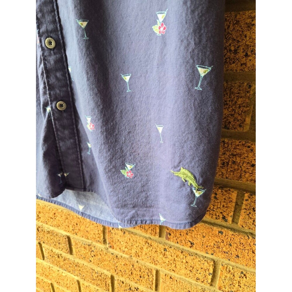 Tommy Bahama Martini Marlin Tropical Cotton Button Down Shirt Blue 🍸🏝️ - Picture 2 of 7